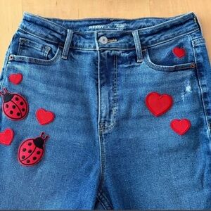 Jonas Brothers Lovebug Women's Blue Jeans with Red Heart and Ladybug Details